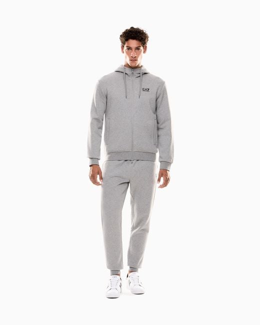 EA7 Gray Core Identity Cotton-Blend Hooded Tracksuit for men