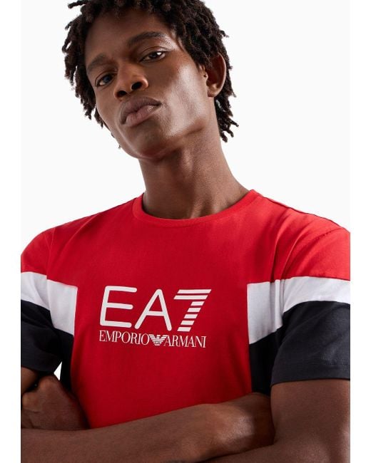 EA7 Summer Block Rundhals-t-shirt Aus Baumwolle in Red für Herren