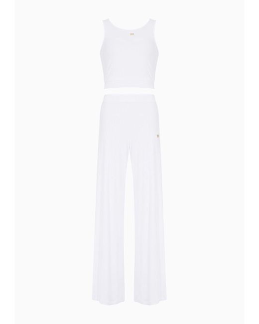 EA7 White Pleated Stretch-cotton Tracksuit