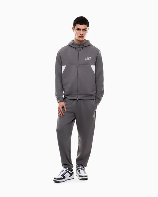 EA7 Gray Summer Block Pure Cotton Tracksuit With Hood for men