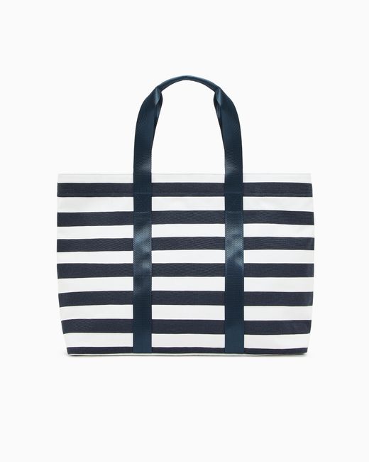 EA7 Blue Striped Cotton Shopper Bag