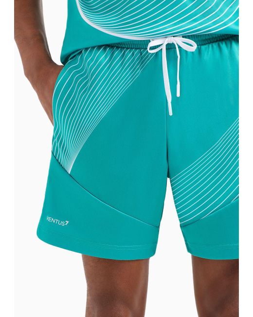 EA7 Blue Tennis Pro Print Shorts In Ventus7 Technical Fabric for men