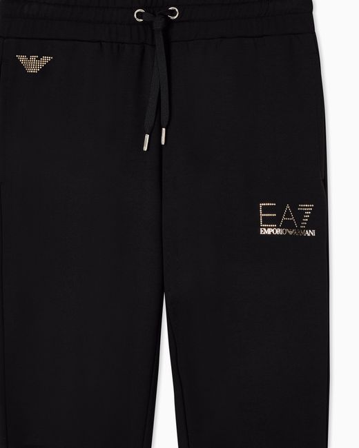 EA7 Black Viscose Joggers With A Studded Logo And Drawstring Evolution