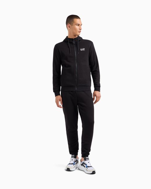 EA7 Black Core Identity Cotton-Blend Hooded Tracksuit for men