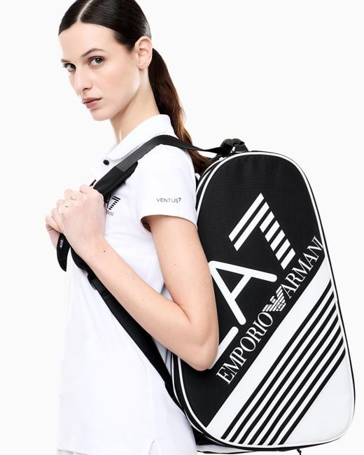 EA7 Black Water-Resistant Backpack With A Shoe Compartment Padel Bag