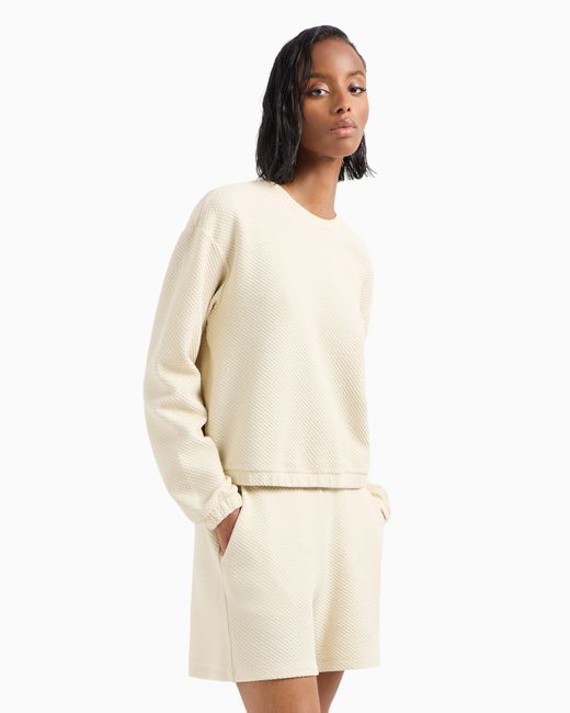 EA7 White Stretch-Cotton Blend Crew-Neck Sweatshirt