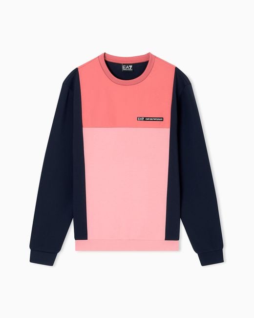 Felpa Girocollo Athletic Colour Block di EA7 in Pink da Uomo