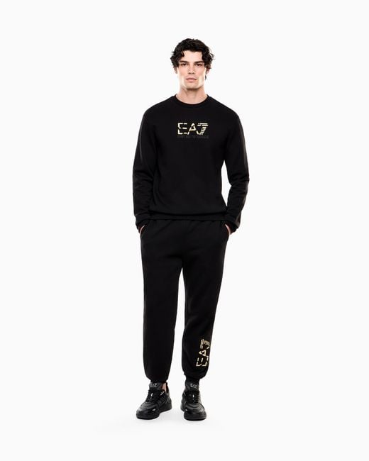 EA7 Black Premium Label Cotton Crew-Neck Sweatshirt for men