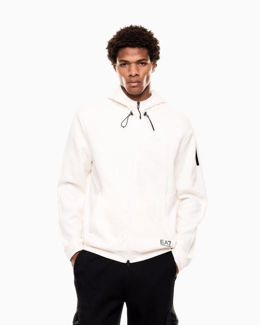 EA7 White Cotton-Blend Hooded Sweatshirt for men