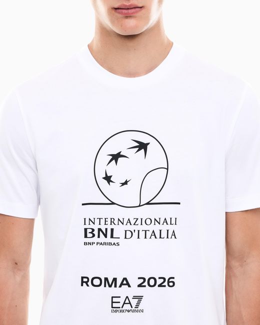 EA7 White Internazionali Bnl D'Italia Cotton Crew-Neck T-Shirt for men