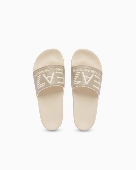EA7 White Logo Slides With A Wide Band And Anti-Slip Rubber Soles