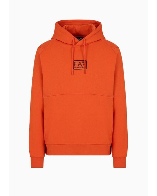 EA7 Orange Core Identity Cotton-blend Hooded Sweatshirt for men
