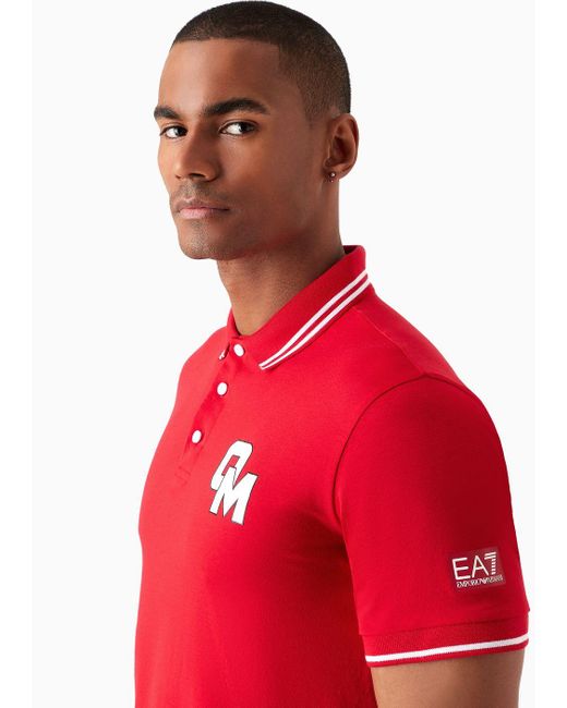 EA7 Olimpia Milano Poloshirt Aus Baumwolle in Red für Herren