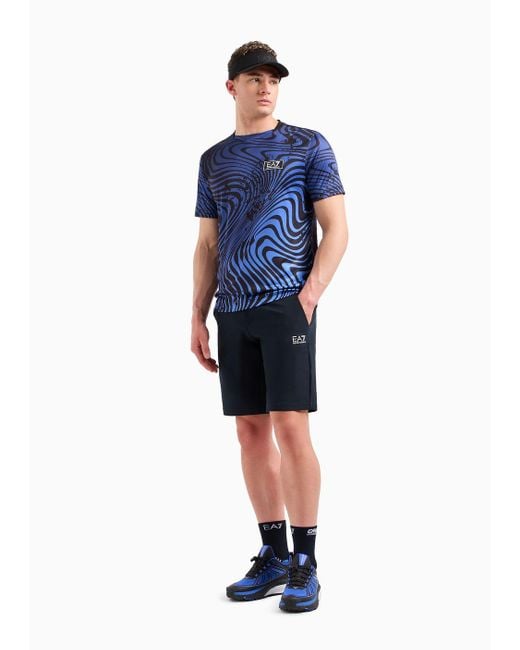 EA7 Blue Tennis Pro Crew-neck T-shirt In Ventus7 Technical Fabric for men