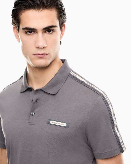 EA7 Gray Logo Series Cotton-Jersey Polo Shirt for men
