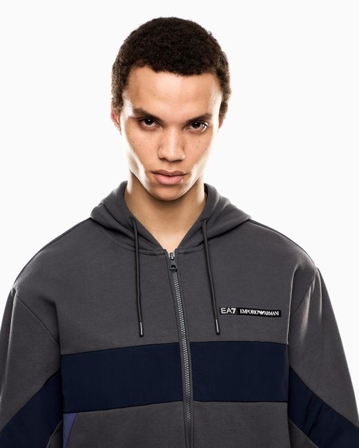 EA7 Blue Athletic Colour Block Cotton-Blend Tracksuit for men