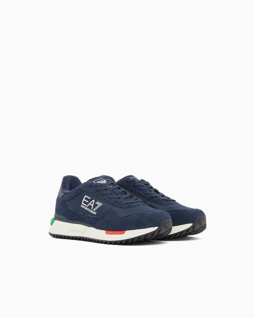 EA7 Blue Fabric Sneaker With Suede Inserts Vintage Running