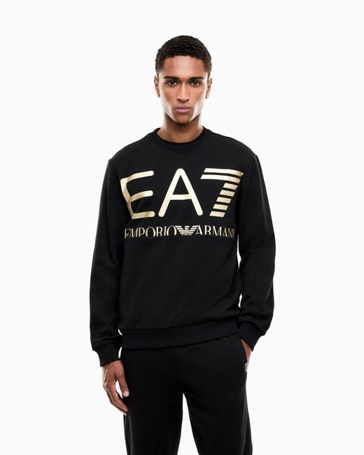 EA7 Black Sweatshirt Logo Series Regular Fit Cotton Jersey for men