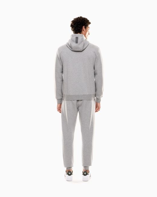 EA7 Gray Core Identity Cotton-Blend Hooded Tracksuit for men