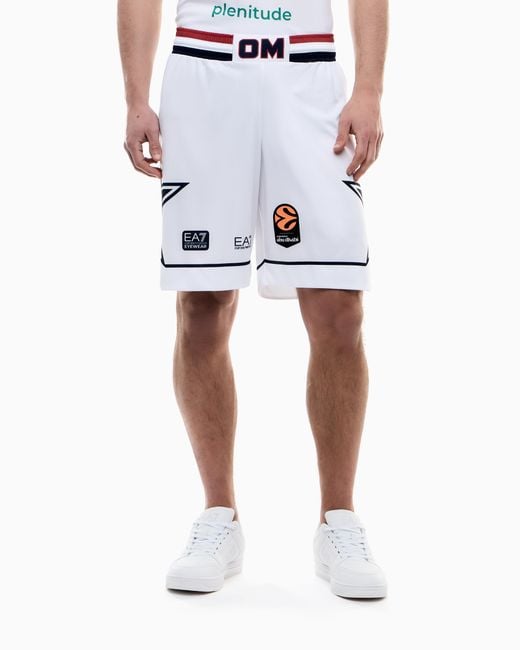 EA7 White Shorts Replica Olimpia Milano Eurolega 25/26 for men