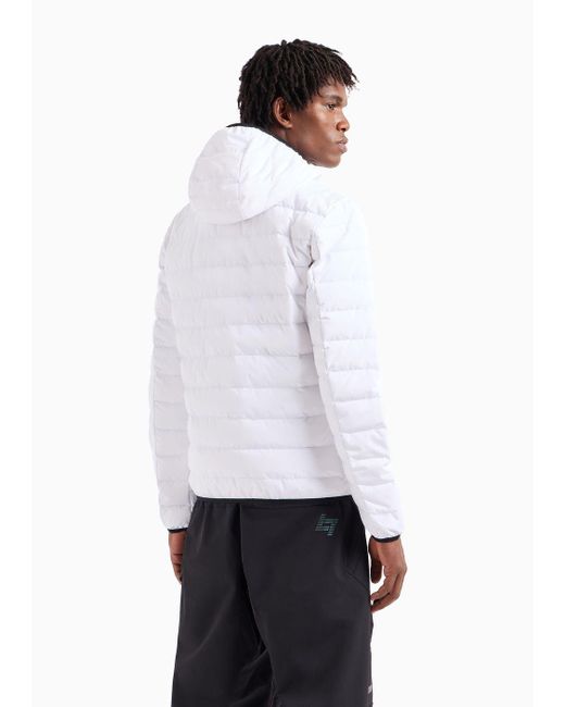 EA7 White Premium Shield Packable Puffer Jacket With Hood for men