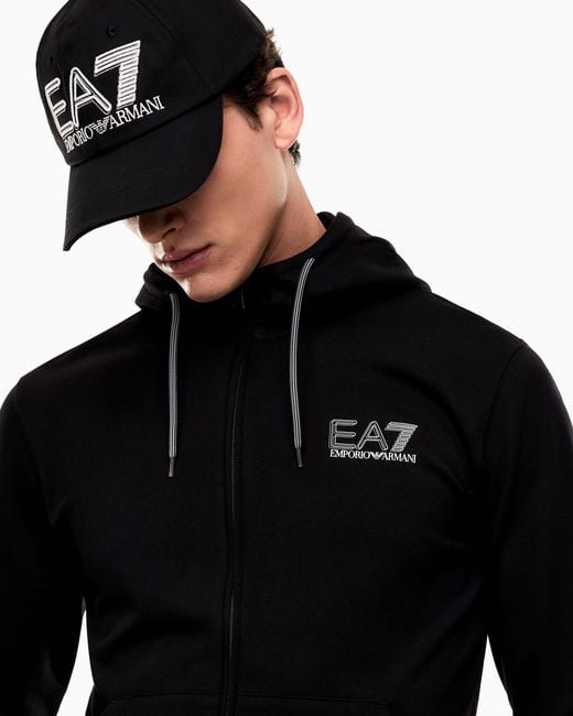 EA7 Blue Pure Cotton Tracksuit With Hood for men