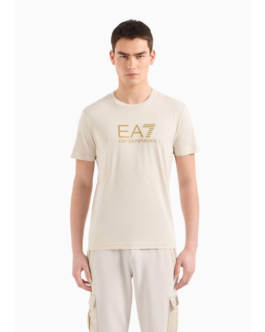 T-shirt Girocollo Gold Label In Cotone Pima di EA7 in Natural da Uomo
