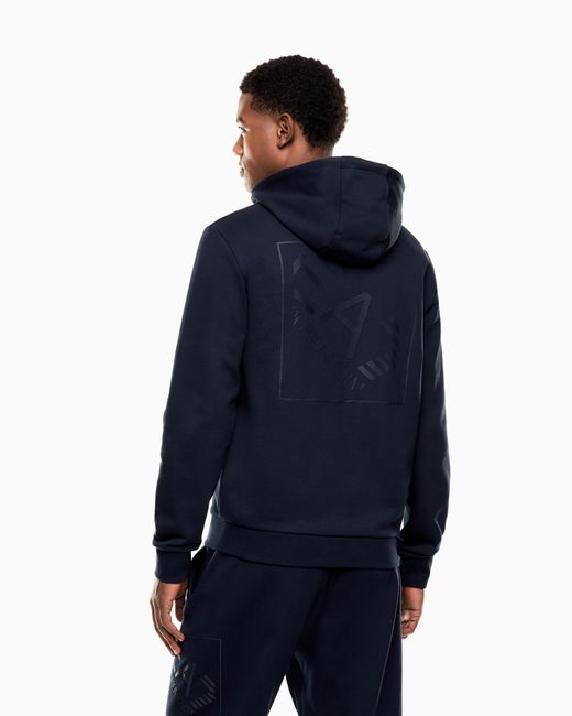 EA7 Blue Logo Series Cotton Hooded, Zip-Up Sweatshirt for men