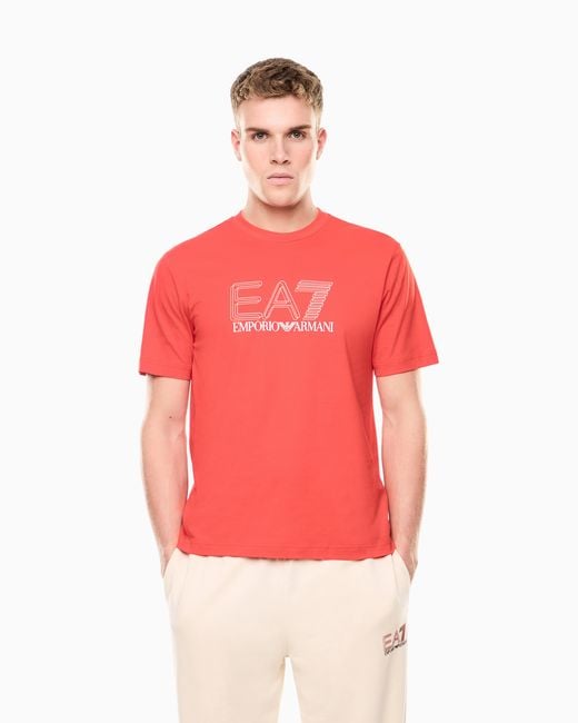 EA7 Red Visibility Cotton-Jersey Crew-Neck T-Shirt for men