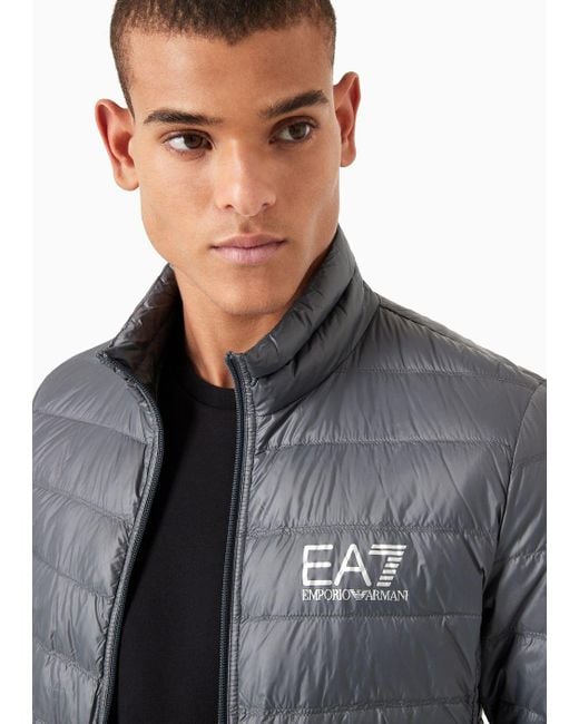 EA7 Gray Packable Core Identity Puffer Jacket for men