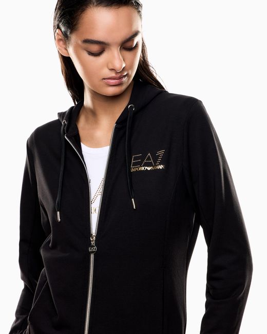 EA7 Black Viscose Suit With A Zip-Up Hoodie And Micro-Studs Tracksuit