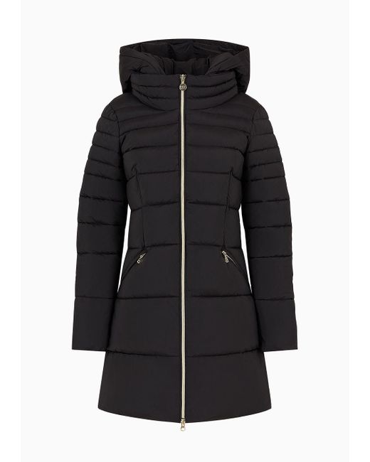 EA7 Black Winter Jackets Hooded Pea Coat With Calidum7 Padding Asv