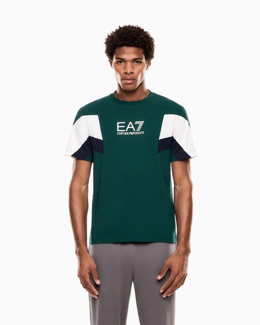 EA7 Green Summer Block Cotton Jersey Crew-Neck T-Shirt for men