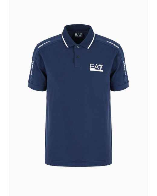 EA7 Blue Tennis Club Stretch-cotton Jersey Polo Shirt for men