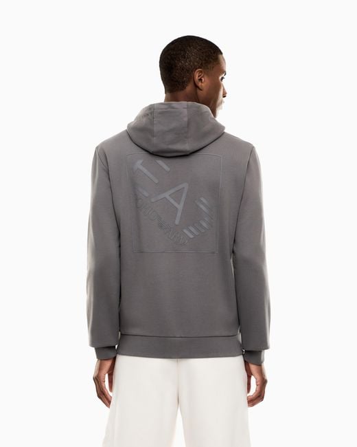 EA7 Gray Logo Series Cotton Hooded, Zip-Up Sweatshirt for men