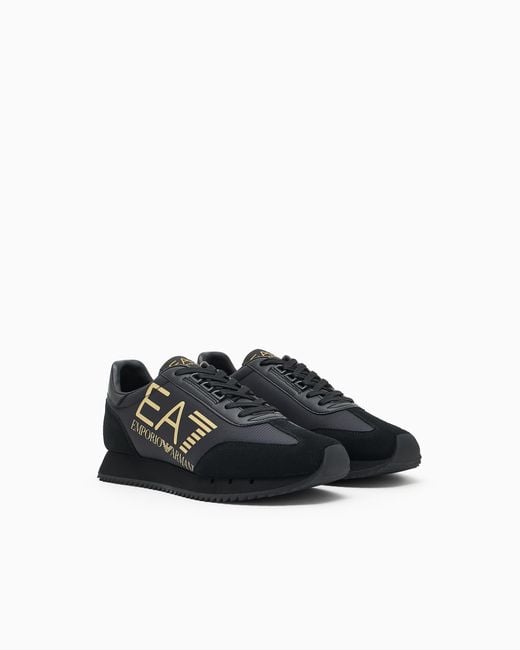 EA7 White Fabric Sneaker With Suede Inserts Vintage