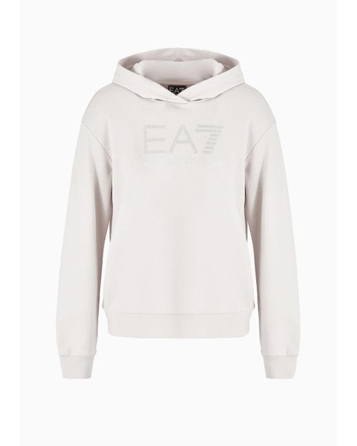 EA7 White Logo Series Sweatshirt Aus Baumwolle Mit Kapuze