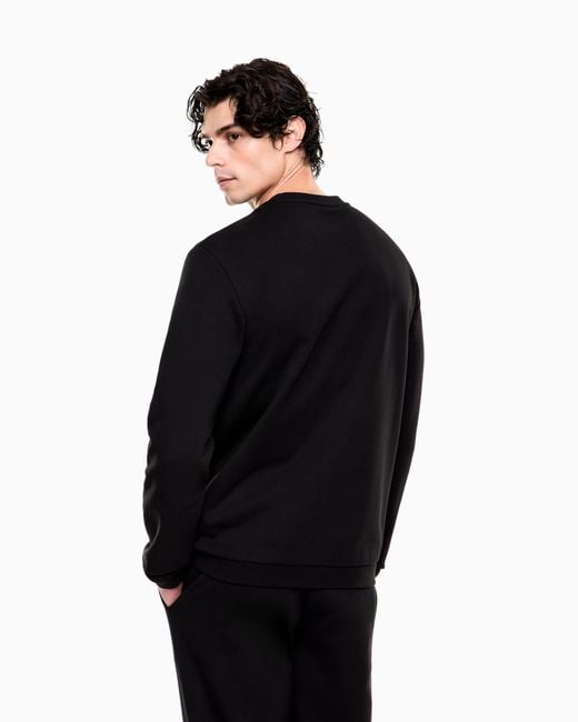 EA7 Black Premium Label Cotton Crew-Neck Sweatshirt for men