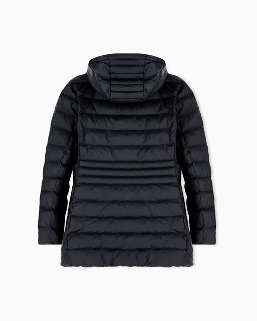 EA7 Black Padded Nylon Hooded Pea Coat