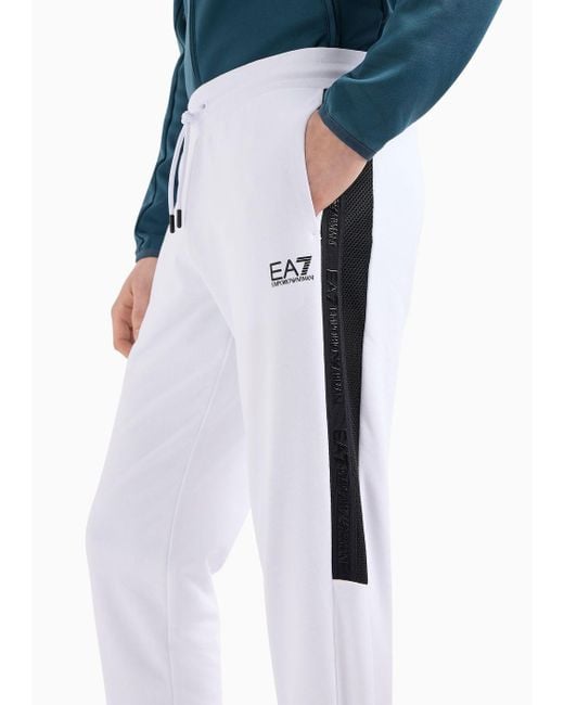 EA7 White Cotton Logo Series Joggers for men
