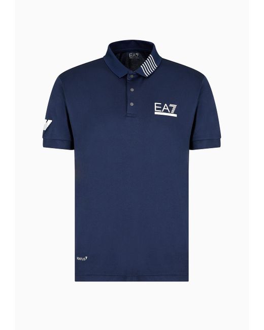 EA7 Blue Tennis Pro Polo Shirt In Ventus7 Technical Fabric for men