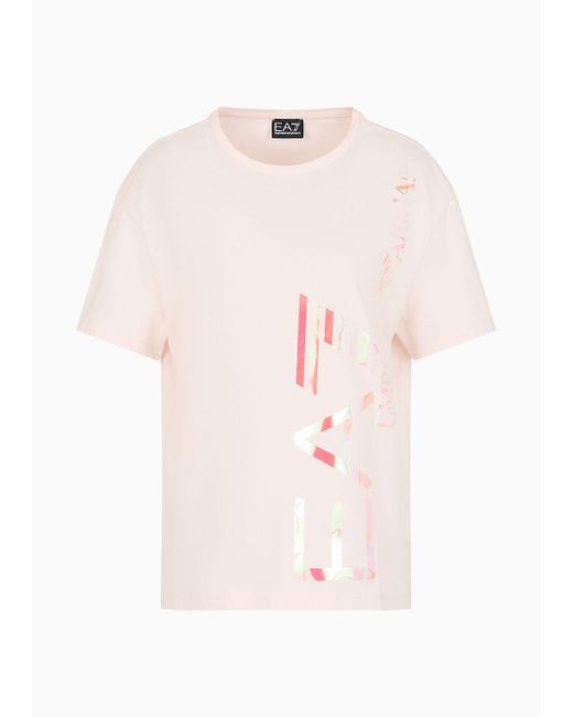 EA7 Pink Logo Series Crew-neck T-shirt In Asv Organic Cotton