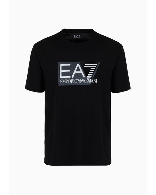 EA7 Black Visibility Stretch-cotton Jersey, Short-sleeved T-shirt for men