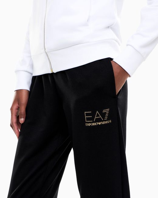 EA7 White Viscose Suit With A Zip-Up Hoodie And Micro-Studs Tracksuit