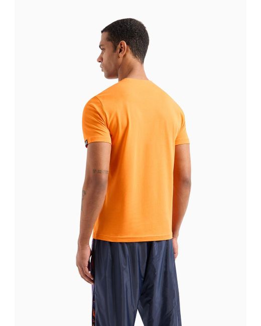 EA7 Orange Logo Series Stretch-cotton Short-sleeved T-shirt for men