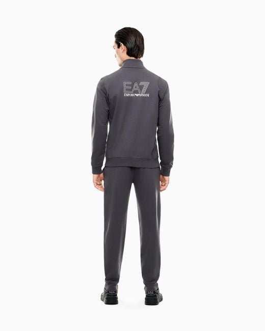 EA7 Gray Visibility Pure Cotton Zip-Up Tracksuit for men