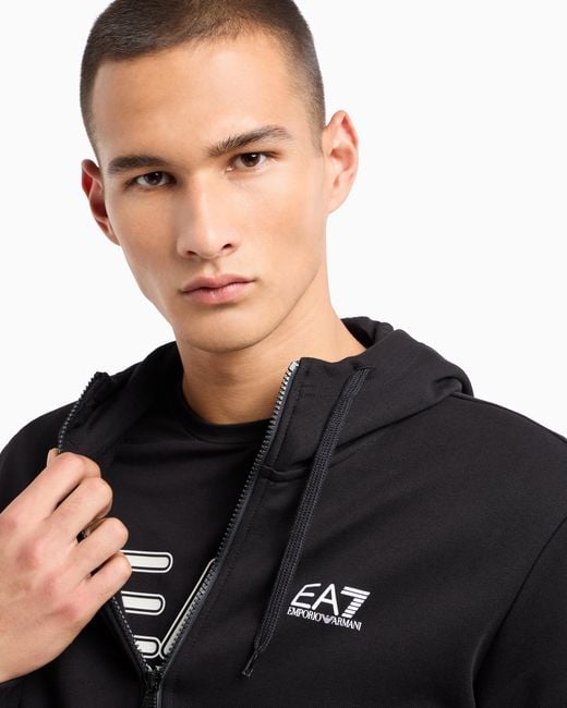 EA7 Black Core Identity Cotton-Blend Hooded Tracksuit for men