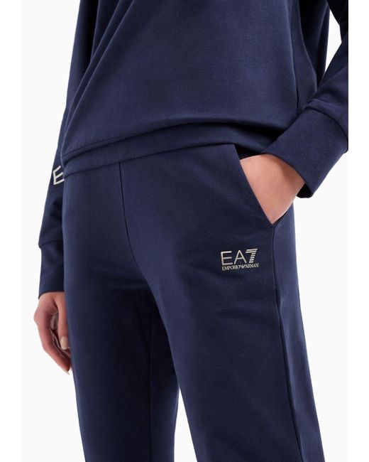 EA7 Blue Stretch-cotton Tracksuit With Logo Tape Detail