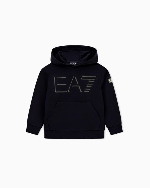 EA7 Blue Asv Logo Series Boy Organic Cotton-Blend Hooded Sweatshirt for men