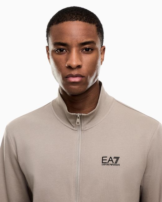 EA7 Natural Cotton Suit With Zip And Stand Collar Core Identity for men